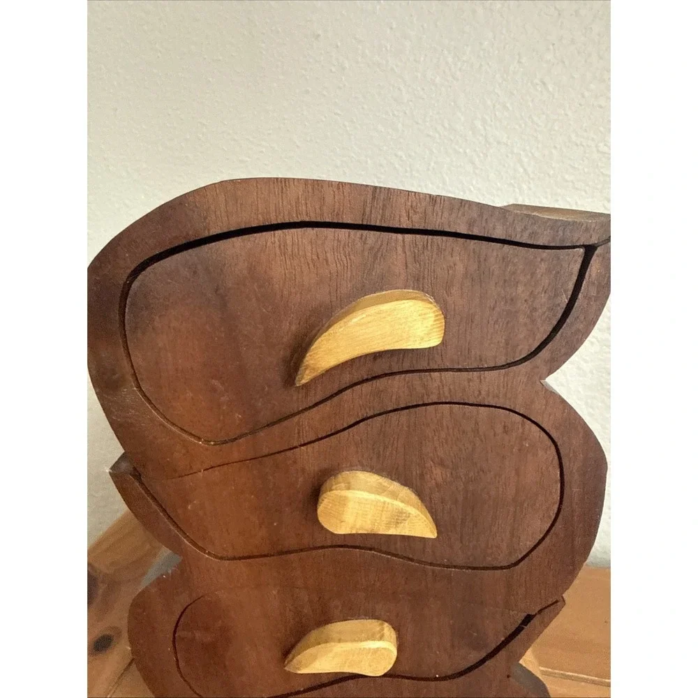 Handcrafted Bandsaw Teardrop Jewelry Trinket Box 4 Drawer‎ Rustic Walnut Maple